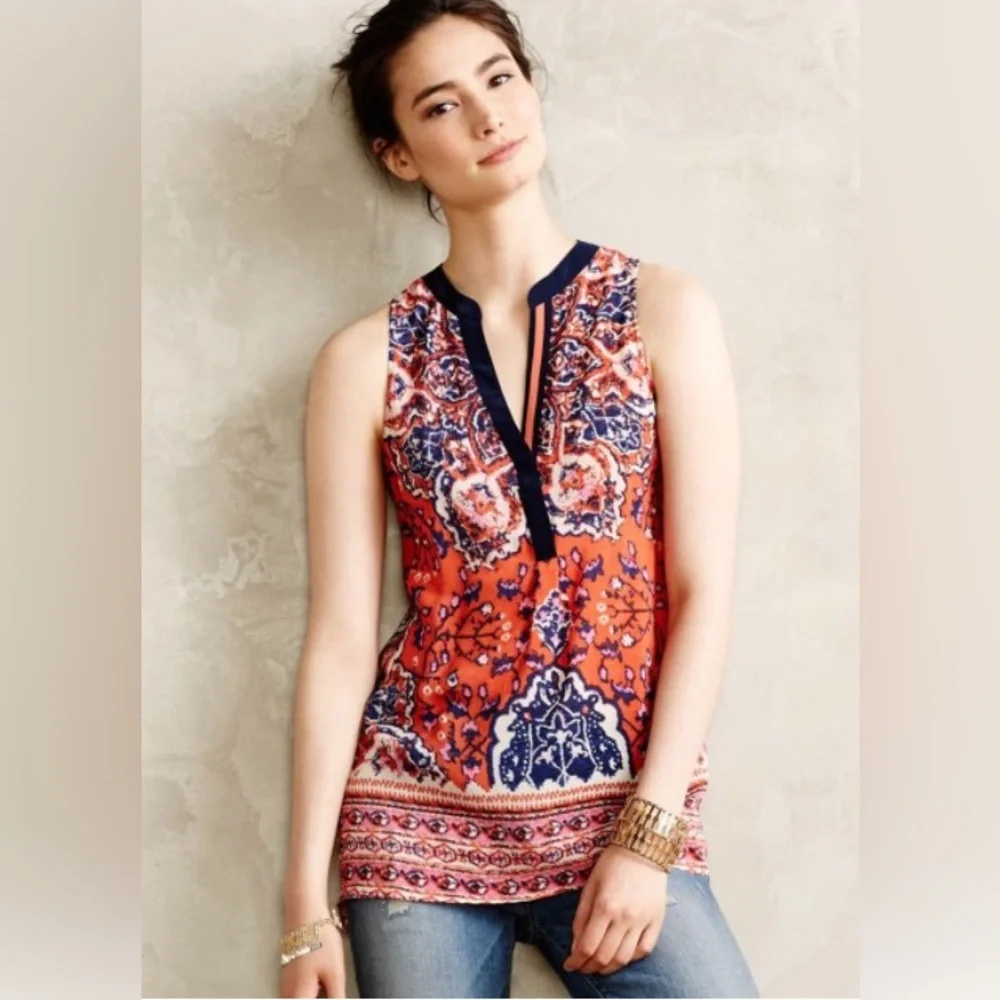 Anthropologie Vanessa Virginia Silk Finn Tank in Orange Size M EUC - Picture 1 of 9